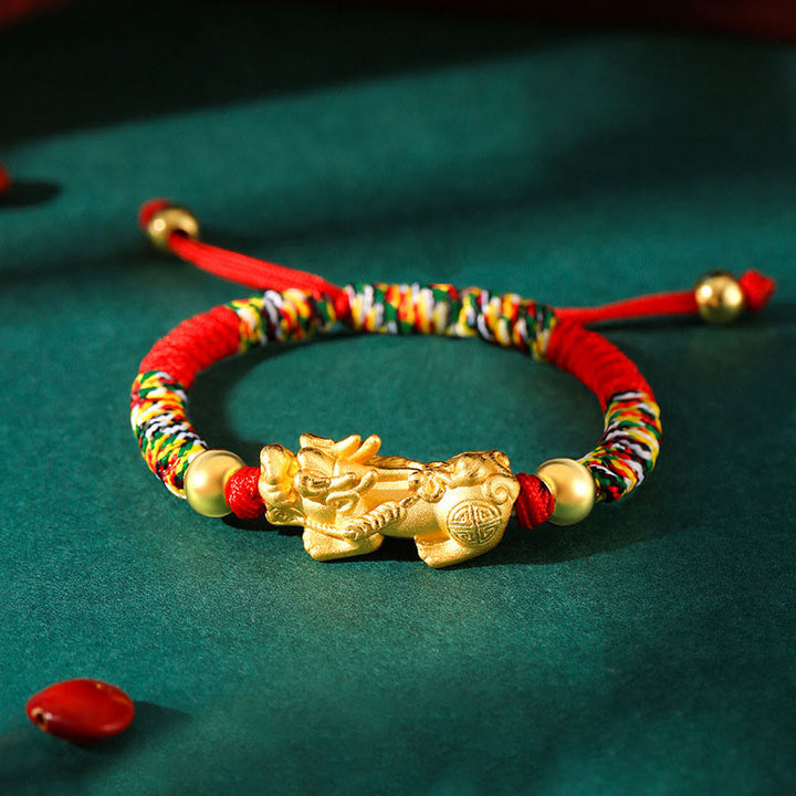 Buddha Stones 999 Srebro Sterlingowe PiXiu Wealth King Kong Knot String Braided Bransoletka dla dzieci i młodzieży