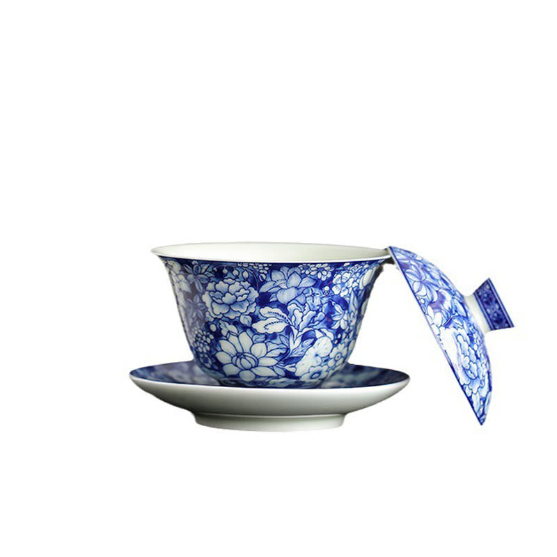 Buddha Stones Vintage Niebieski I Biały Porcelana Ceramiczna Gaiwan Sancai Filiżanka Kung Fu Filiżanka I Spodek Z Pokrywką