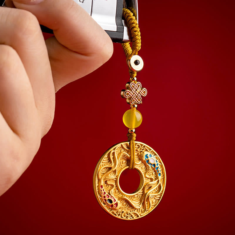 Buddha Stones Podwójna Ryba Koi Klamra Spokoju Brelok Do Kluczy Bogactwo Szczęście