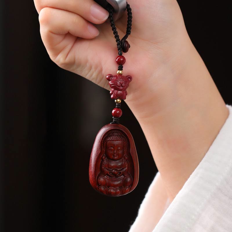 Buddha Stones Mały liść Czerwony Sandałowiec Budda Cynober Chiński Zodiak Amulet Ochrona Brelok