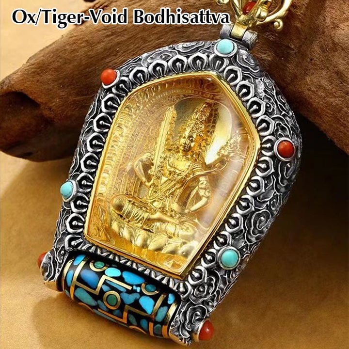 Tybetański chiński zodiak natalny budda thangka dobrobyt obrotowy naszyjnik z koralików dzi wisior - Bodhisattwa Wół/Tygrys-Pustka - image 5