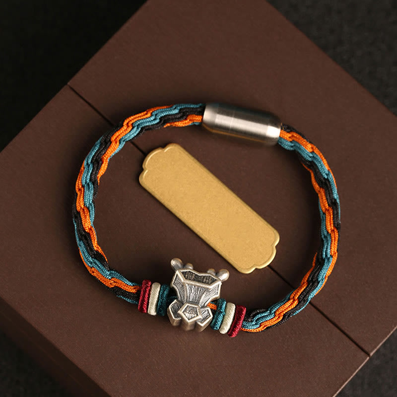 Buddha Stones Ręcznie robione 999 Srebro Sterling Rok Smoka Chiński Zodiaku Ochrona Kolorowa Reinkarnacja Węzeł Liny Bransoletka