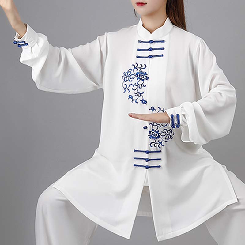 Buddha Stones Kwiat Haft Medytacja Modlitwa Duchowy Zen Tai Chi Qigong Praktyka Unisex Zestaw Ubrań