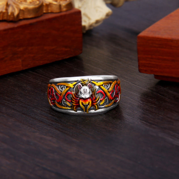 Pierścionek ochronny Buddha Stones 999 Sterling Silver Nine Tailed Fox Success