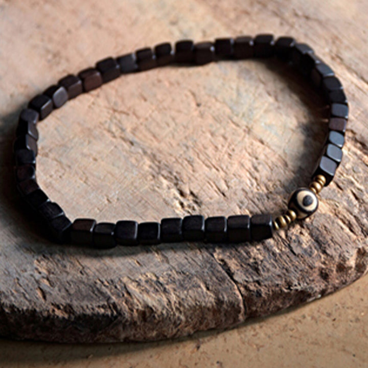 Bransoletka z koralików Ebony Wood Dzi Copper Peace Couple