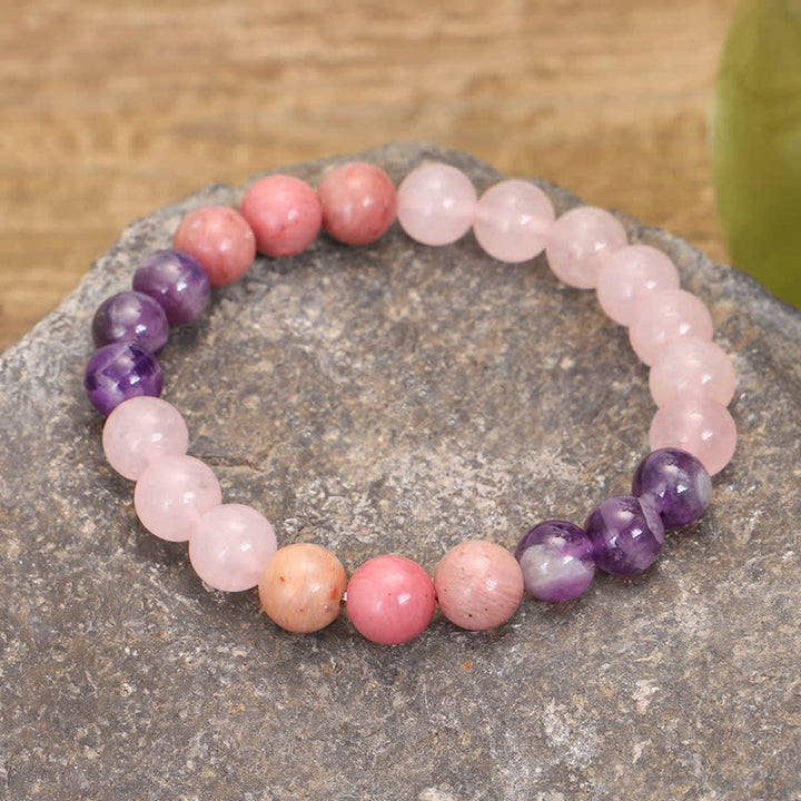 Buddha Stones 108 Mala Beads Ametyst Różowy Kwarc Duchowe Uzdrawiające Bransoletka z Chwostem