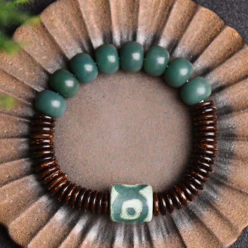 Tybetański Cyan Bodhi Seed Dzi Bead Bransoletka z łupin kokosa, która odstrasza złe duchy
