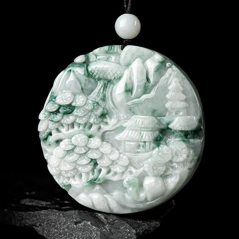 Naszyjnik z Buddha Stones z jadeitu i krajobrazu górskiego
