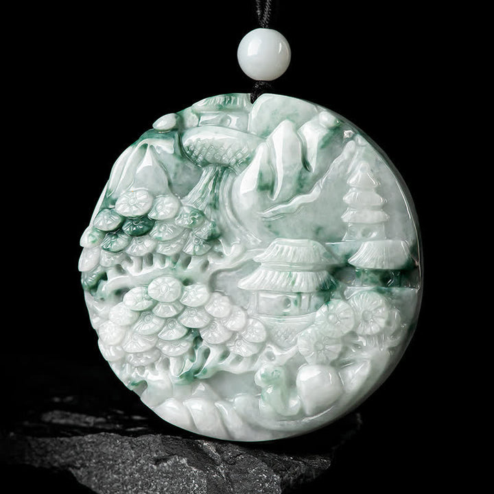 Naszyjnik z Buddha Stones z jadeitu i krajobrazu górskiego