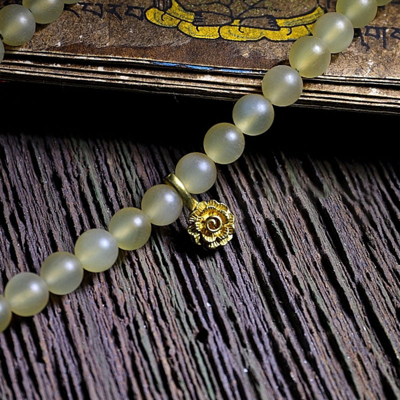 Buddha Stones 108 Mala Koraliki Tybetański Owczy Róg Bursztyn Bransoletka Szczęścia