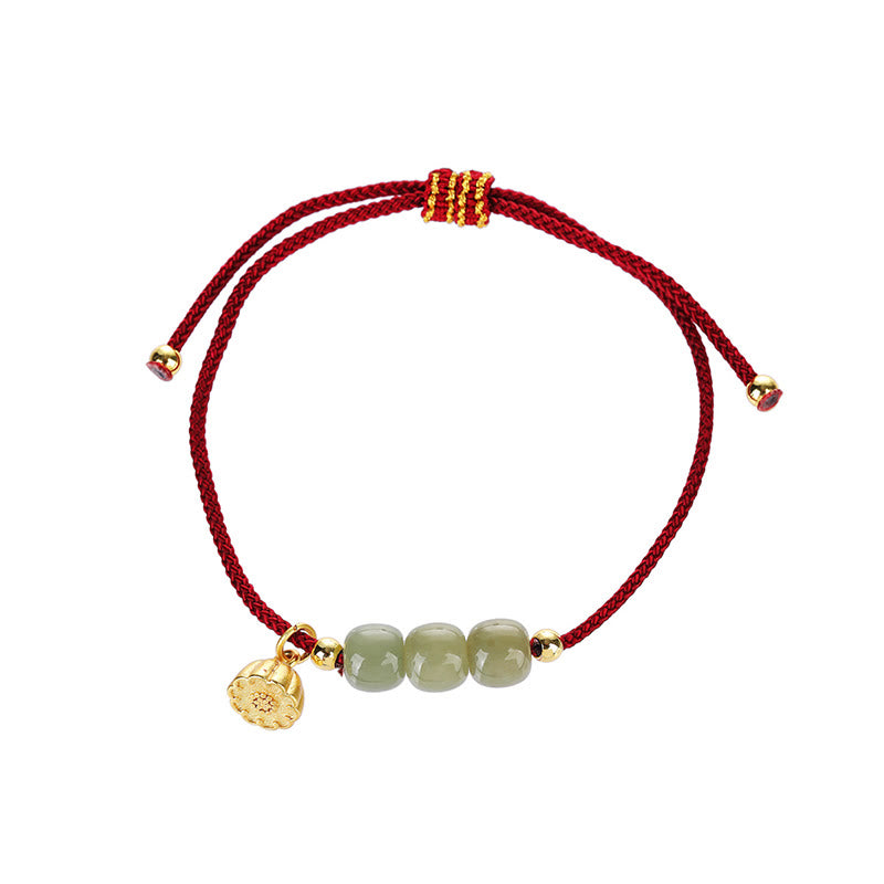 Buddha Stones Ręcznie Robione Hetian Jade Koraliki Lotus Pod Bransoletka Pleciona Dobrobyt Szczęście