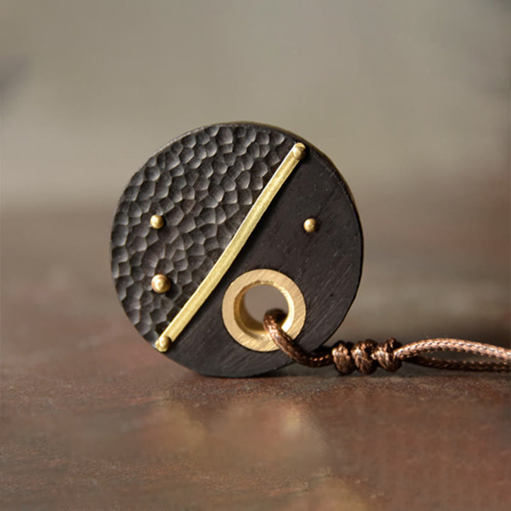 Naszyjnik z Buddha Stones , ręcznie wykonany, okrągły, z drewna hebanowego i mosiądzu, z miedzi, z wisiorkiem pokoju - image 5