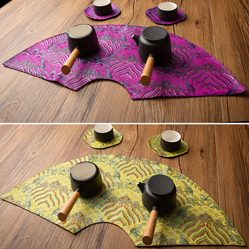 Podkładka pod Buddha Stones Vintage Sea Wave Bamboo Plum Blossom, podkładka pod kubek z haftem Kung Fu Tea Mat