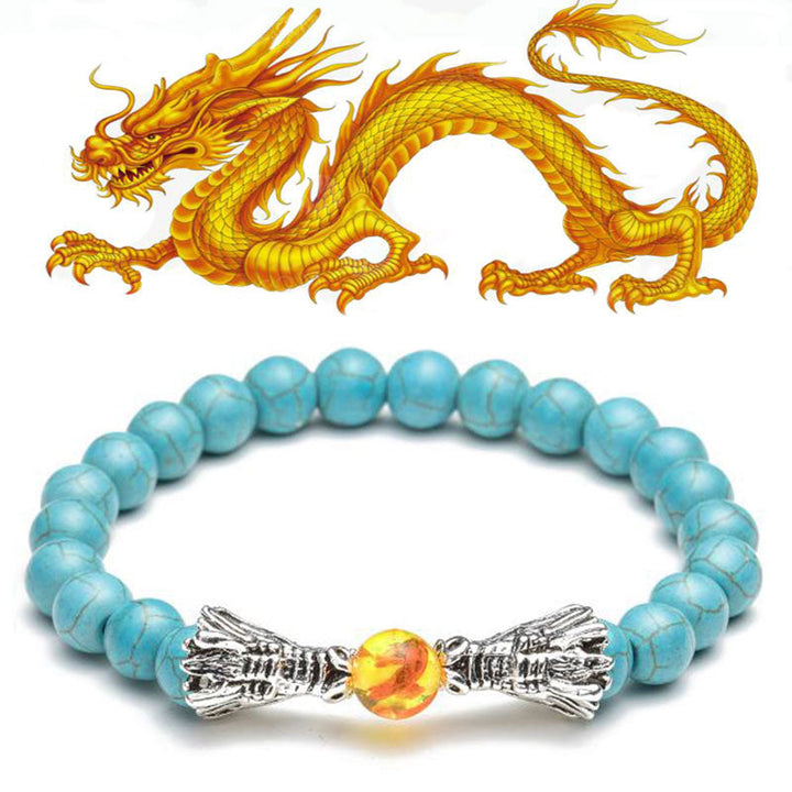 Bransoletka z koralików Buddha Stones White Turquoise Lava Rock Dragon Blessing