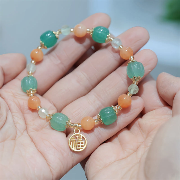 Buddha Stones Naturalny Złoty Jedwab Jade Dynia Koralik Fu Charakter Urok Bransoletka Bogactwo