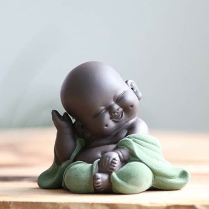 Buddha Stones Zawsze Uśmiechnięty Śmiejący się Budda Bogactwo Szczęście Fioletowa Glina Dekoracja Statuy Maitreya - Zielony, szczęśliwy, śmiejący się Budda - image 15