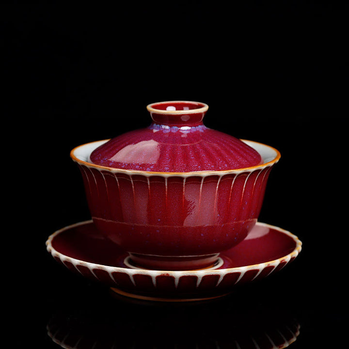 Buddha Stones Retro Glazura Zmiana Pieca Ceramiczny Gaiwan Sancai Filiżanka Kung Fu Filiżanka I Spodek Z Pokrywką