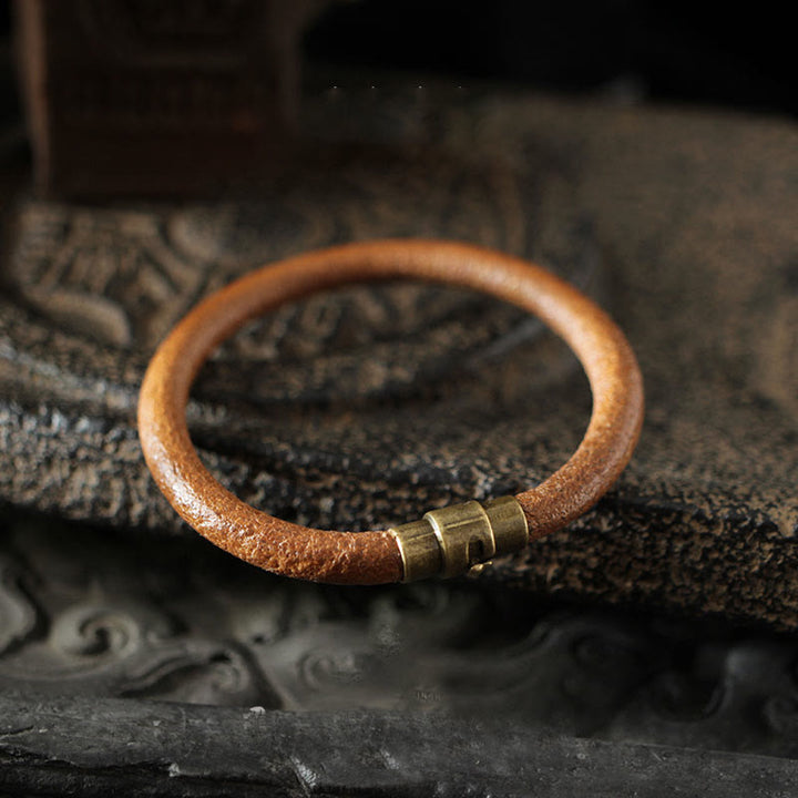 Bransoletka ze skóry Buddha Stones Retro Szczęście Uzdrawiająca Miedź Magnetyczna Zapięcie