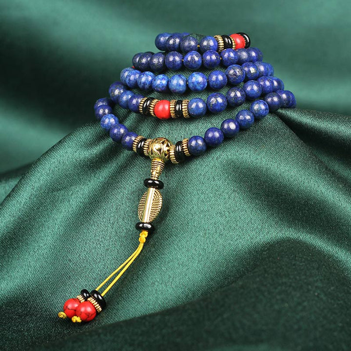 Buddha Stones Tybetańska Mala Lapis Lazuli Pozytywna Bransoletka