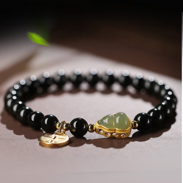 Naturalna czarna obsydianowa bransoletka z jadeitu Hetian Gourd Double Happiness Strength
