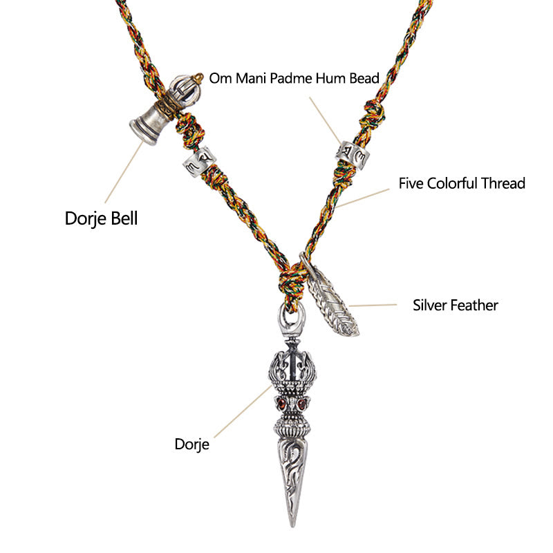 Buddha Stones Tybetańskie Ręcznie Robione 925 Srebro Dorje Vajra Om Mani Padme Hum Pióro Siła Naszyjnik Wisiorek - image 5