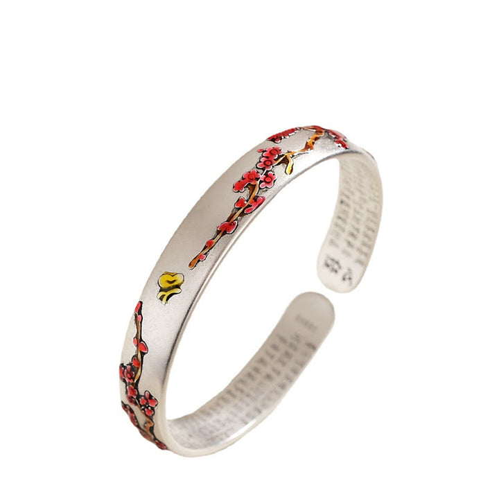 Buddha Stones , Śliwkowy Kwiat Chryzantemy, Projekt Serca Sutra Uzdrawiająca Bransoletka Mankiet Bangle