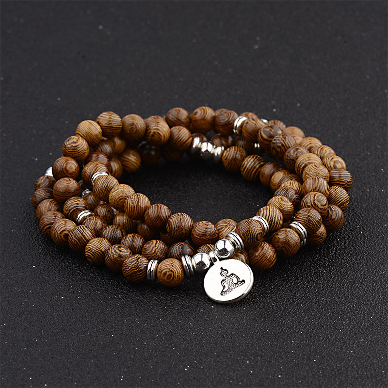 Bransoletka z drewna tybetańskiego z Buddha Stones, lotosem i malą Buddy - image 3
