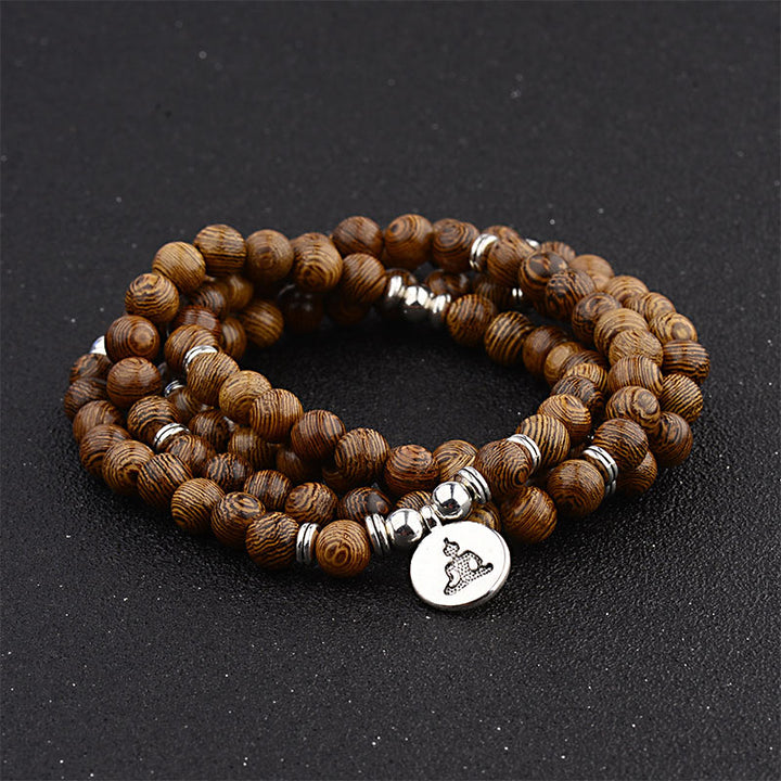 Bransoletka z drewna tybetańskiego z Buddha Stones, lotosem i malą Buddy - image 3