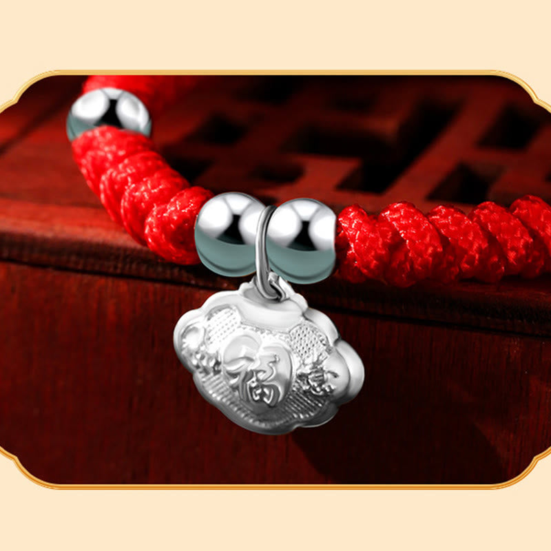 Buddha Stones 925 Srebro Sterlingowe Ręcznie Robione Fu Charakter Szczęśliwa Worek Pieniędzy Chiński Zamek Urok Dzwon Lotos Miedziana Moneta King Kong Węzeł Pleciony Bransoletka Dla Dzieci