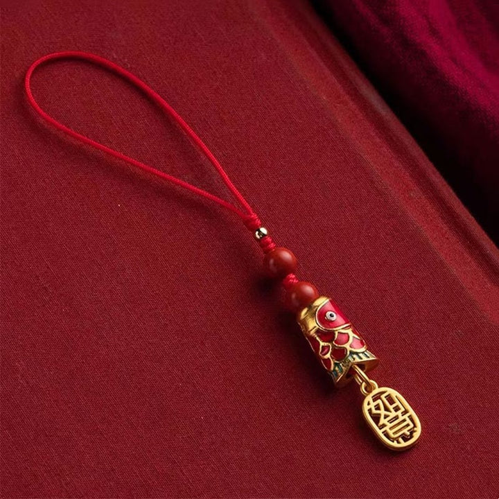 Buddha Stones Koi Ryba Cynober Przyciągający Bogactwo Życzenie Ruyi Urok Szczęścia Telefon Wiszący Dekoracja