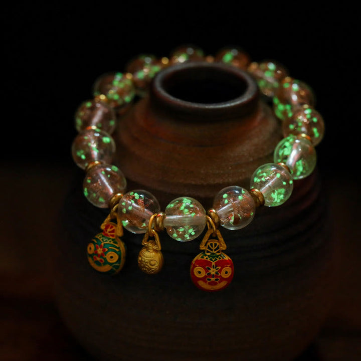 Buddha Stones Złoty Połykający Bestia Rodzina Charm Świecący Fluorescencyjny Liuli Szklany Koralik Bransoletka Sukcesu