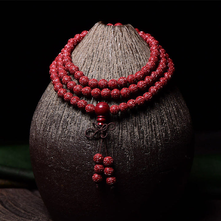 Buddha Stones 108 Mala Koraliki Cynober Om Mani Padme Hum Wzór Grawerowana Bransoletka Błogosławieństwa