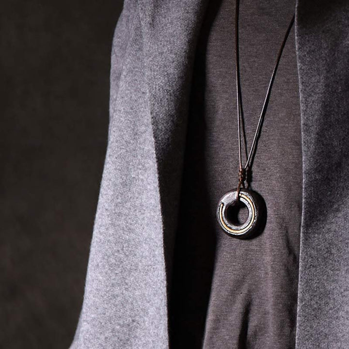 Buddha Stones Zen Circle Ebony Wood Peace Calm Naszyjnik Wisiorek - image 7