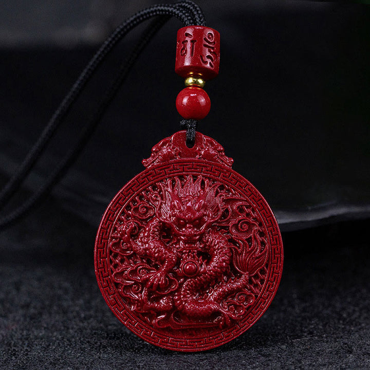 Buddha Stones Rok Smoka Naturalny Cynobrowy Naszyjnik Ochronny Smoka Wisiorek