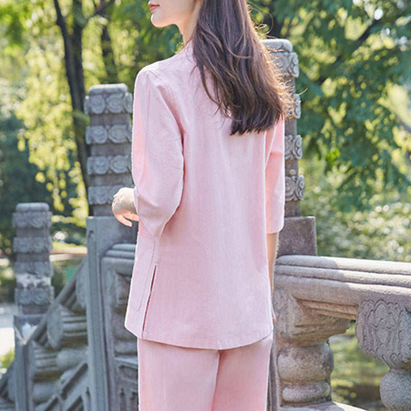 Buddha Stones Duchowa Praktyka Zen Joga Medytacja Modlitwa Jednolita Bawełna Lniana Odzież Damska Zestaw - image 3