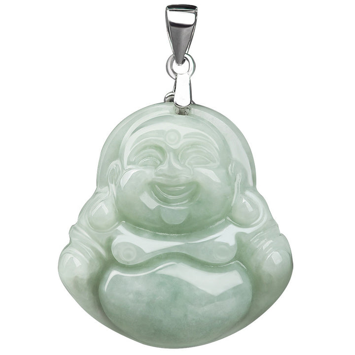 Naszyjnik z Buddha Stones z jadeitu, błogosławieństwem i śmiejącym się Buddą, wykonany ze stali tytanowej - image 7