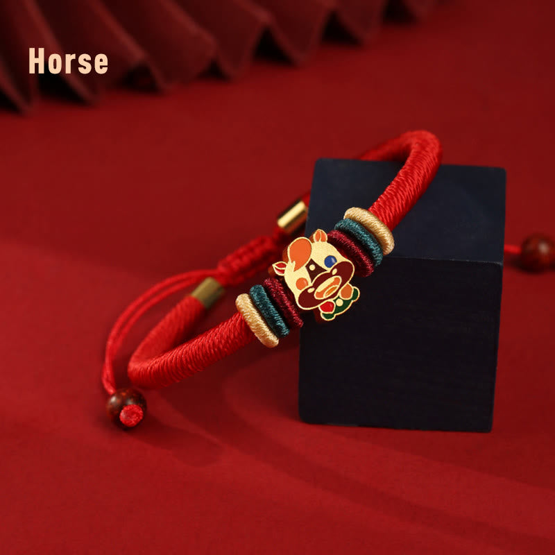 Buddha Stones Ręcznie robione 925 Srebro Sterling Rok Smoka Uroczy Chiński Zodiak Szczęście Pleciona Czerwona Bransoletka - Koń (obwód nadgarstka 14-19 cm) - image 15