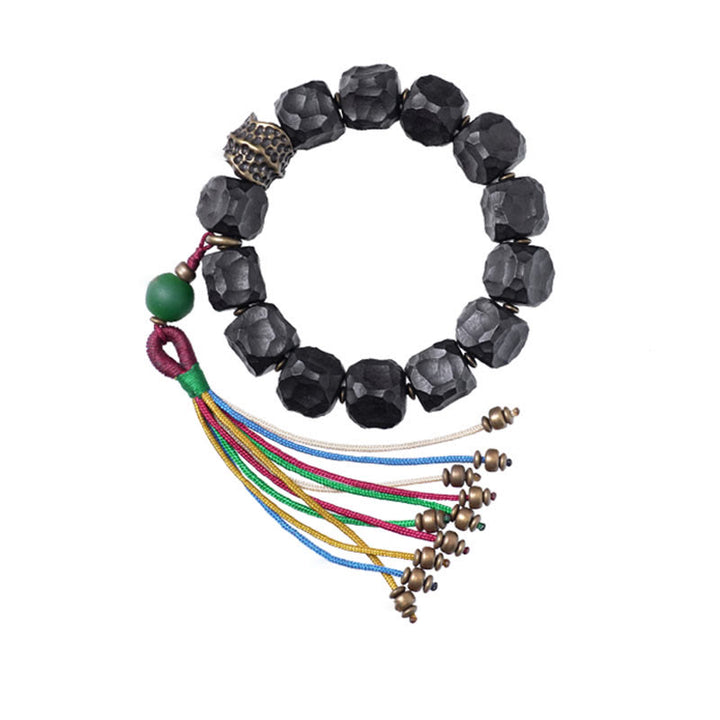 Buddha Stones Tybet Heban Drewno Miedź Pokój Tassel Bransoletka Mala Na Nadgarstek