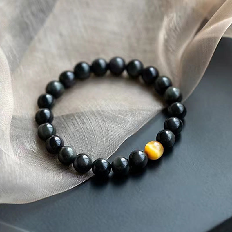 Buddha Stones Naturalna Tęczowa Obsydianowa Tygrysie Oko Pozytywna Bransoletka Miłosna
