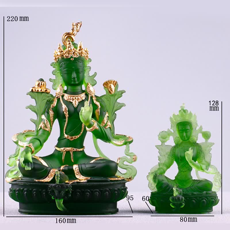 Buddha Stones Bodhisattwa Zielona Tara Ręcznie Robione Liuli Kryształowe Dzieło Sztuki Ochrona Domu Biuro Statua Dekoracja