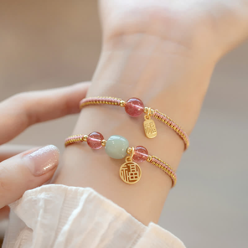 Bransoletka z sznurka Buddha Stones Red Agate Jade Lotus Confidence Calm
