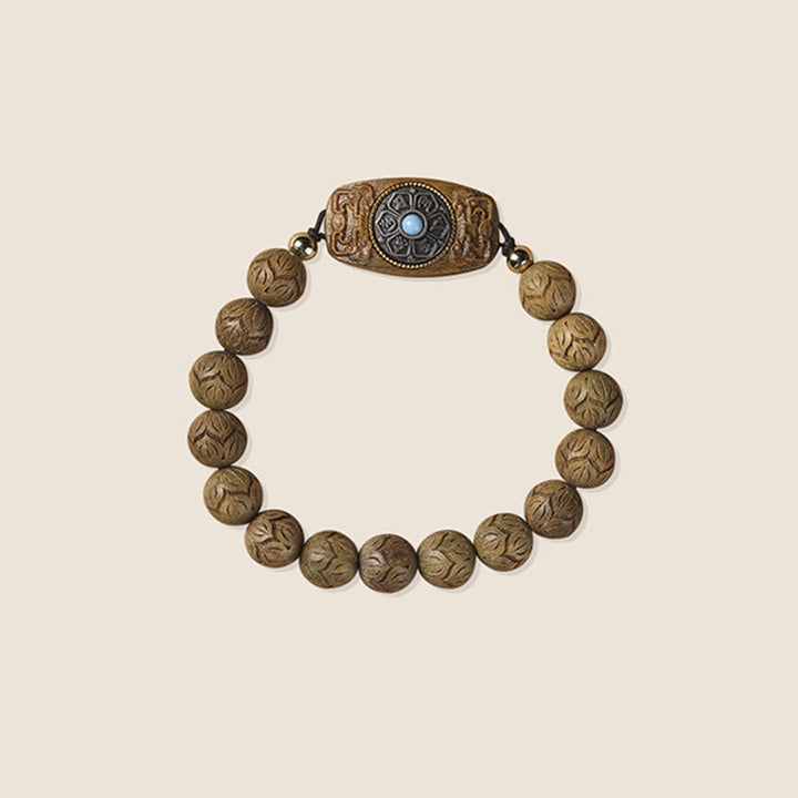 Buddha Stones Zielone Drzewo Sandałowe Hebanowe Drewno Sandałowe Om Mani Padme Hum Uspokajająca Bransoletka