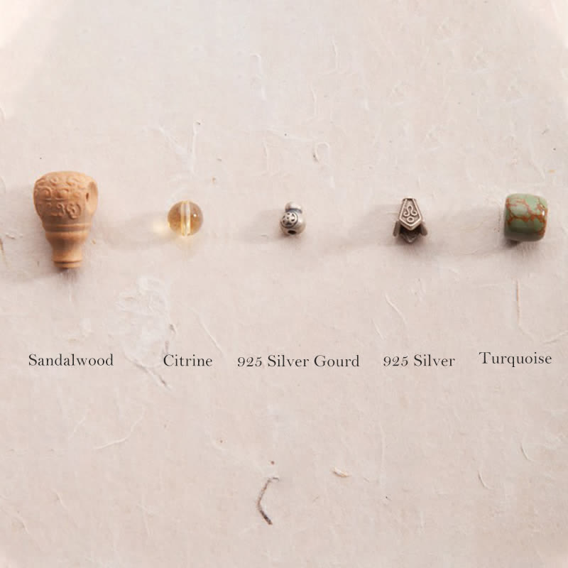 Buddha Stones 108 Koraliki Mala 925 Srebro Sterling Cytryn Sandałowiec Turkus Ochrona Bransoletka Dobrobytu - image 12