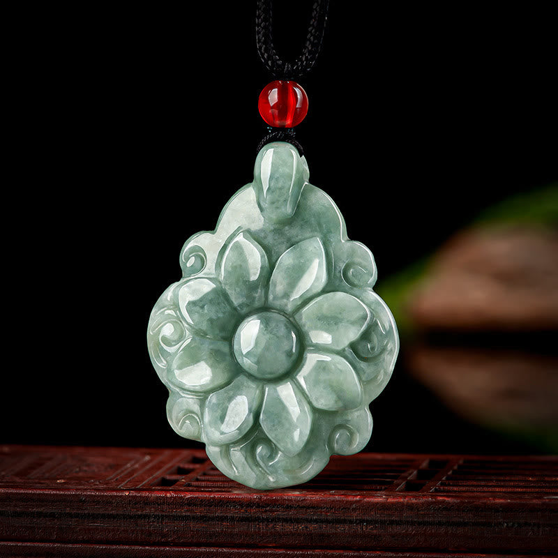 Buddha Stones Naturalny Jade Kalanchoe blossfeldiana Kwiat Wzór Naszyjnik Szczęścia Wisiorek