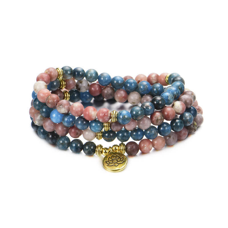 Buddha Stones Lazuryt Picasso Jaspis Amazonit Rodonit Apatyt Pozytywna Bransoletka z Koralików Modlitwy Lotosu