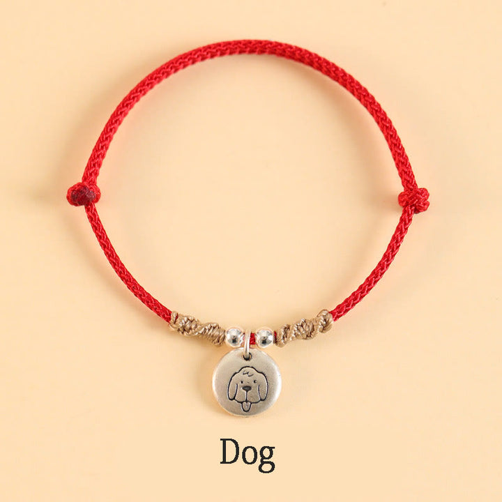 Buddha Stones Ręcznie robione 999 Srebro Sterling Rok Smoka Uroczy Chiński Zodiak Szczęście Pleciona Bransoletka