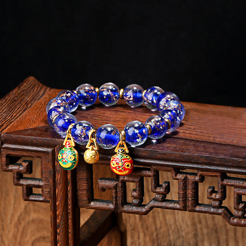 Buddha Stones Złoty Połykający Bestia Rodzina Charm Świecący Fluorescencyjny Liuli Szklany Koralik Bransoletka Sukcesu