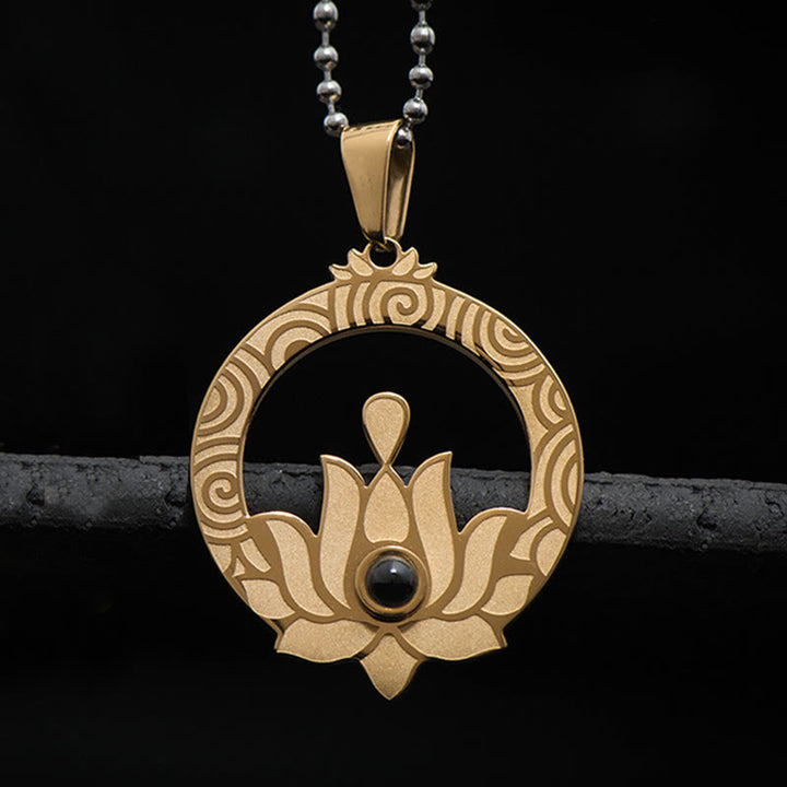 Buddha Stones Lotos Tytanowa Stal Oświecenie Projekcja Shurangama Mantra Naszyjnik Wisiorek