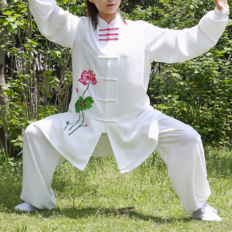 Buddha Stones Kwiat Lotosu Wzór Liści Tai Chi Medytacja Modlitwa Duchowa Praktyka Zen Odzież Damska Zestaw - image 10