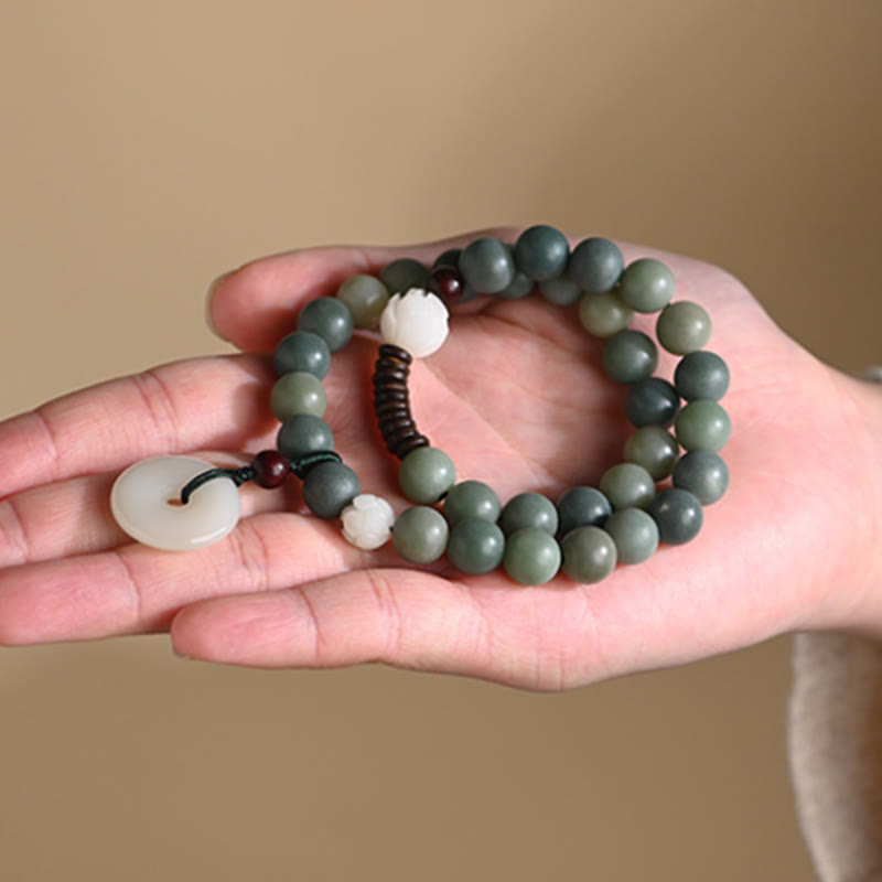 Bransoletka Buddha Stones Cyan Bodhi Nasiona Lotosu Jadeit Spokój Klamra Mądrość Podwójne Owijanie